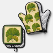 Ginkgo-Blätter Ofenhandschuh & Topflappen-Set (Vorderseite/Rückseite)