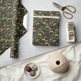 Ginkgo-Blattmuster Türkis Burgund  Geschenkpapier