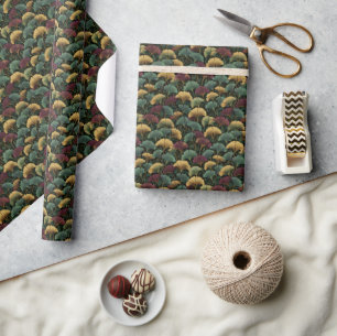 Ginkgo-Blattmuster Türkis Burgund Geschenkpapier