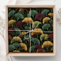 Ginkgo-Blattmuster Türkis Burgund 