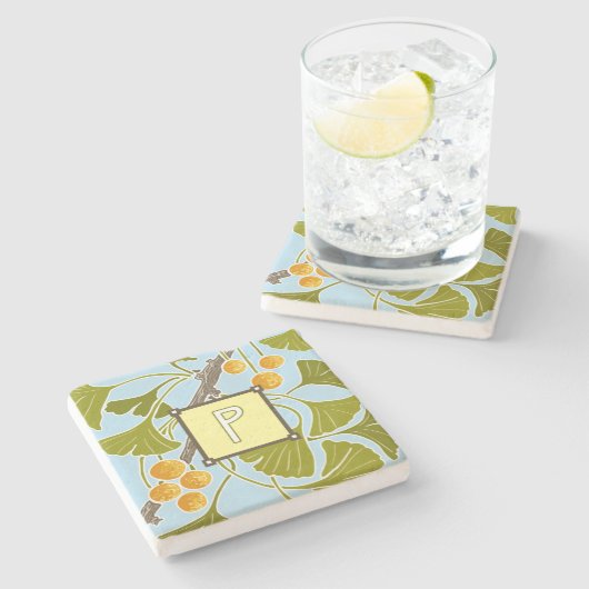 Ginkgo Dance Monogram Letter P Steinuntersetzer (Seitenansicht)