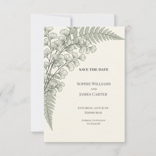 Ginkgo-Farn-Botanische Hochzeit Save The Date (Vorderseite)