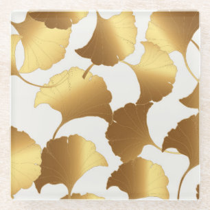 Ginkgo Gold: Luxuriöses Vintage-Design. Glasuntersetzer