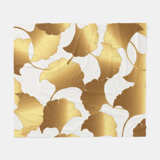 Ginkgo Gold: Luxus Vintages Design. Fleecedecke (Vorderseite (Horizontal))