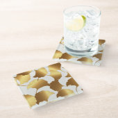 Ginkgo Gold: Luxus Vintages Design. Glasuntersetzer (Schrägansicht)