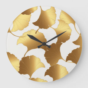 Ginkgo Gold: Luxus Vintages Design. Große Wanduhr