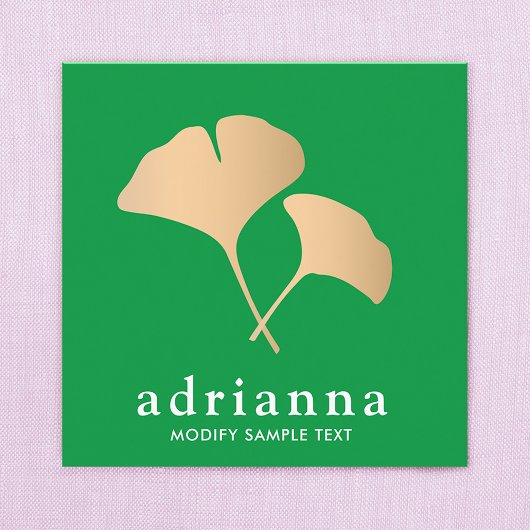 Ginkgo Leaf Gold Green Quadratische Visitenkarte
