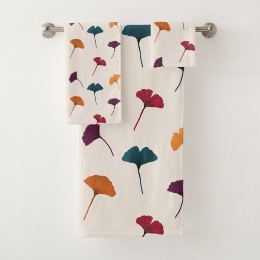 Ginkgo Leaf Muster Wasserfarbe Herbst Farben Badhandtuch Set (Insitu)