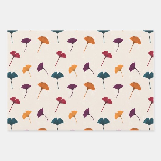 Ginkgo Leaf Muster Wasserfarbe Herbst Farben Geschenkpapier Set (Vorderseite 3)
