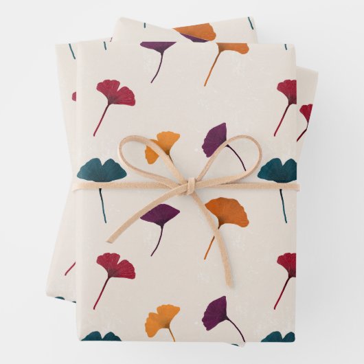 Ginkgo Leaf Muster Wasserfarbe Herbst Farben Geschenkpapier Set (Beispiel)