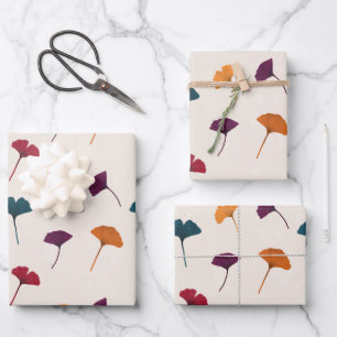 Ginkgo Leaf Muster Wasserfarbe Herbst Farben Geschenkpapier Set