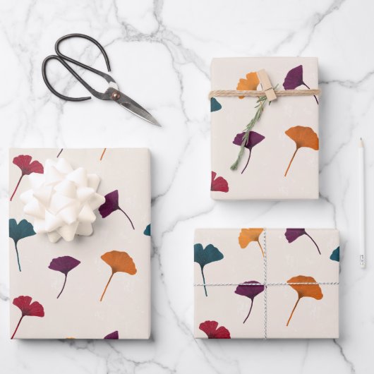 Ginkgo Leaf Muster Wasserfarbe Herbst Farben Geschenkpapier Set (Vorderseite)