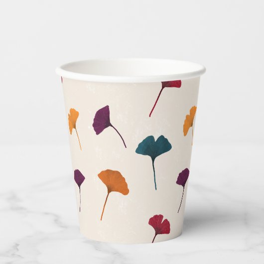 Ginkgo Leaf Muster Wasserfarbe Herbst Farben Pappbecher (Vorderseite)