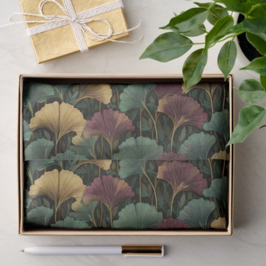 Ginkgo Leaf Pattern Teal Burgundy  Seidenpapier (Geschenk)