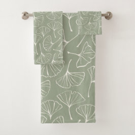 Ginkgo Leaves Japandi Neutral Botanical Sage Green Badhandtuch Set
