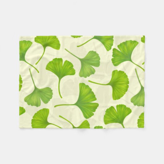 Ginkgo-Muster auf weiß Fleecedecke (Vorderseite (Horizontal))