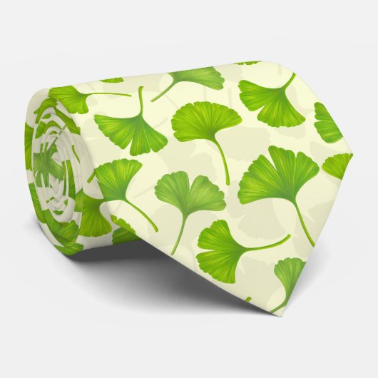 Ginkgo-Muster auf weiß Krawatte (Gerollt)