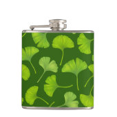 Ginkgo-Muster in dunkelgrün Flachmann (Vorderseite)