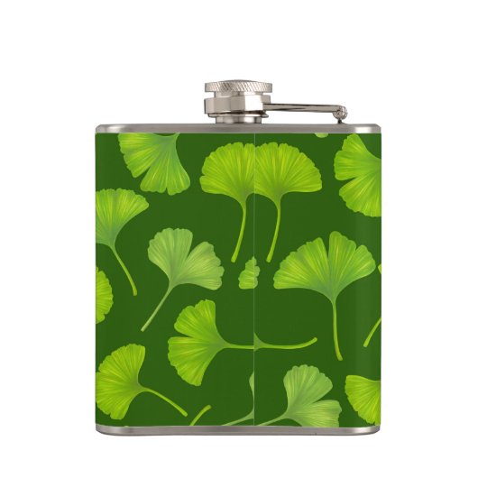 Ginkgo-Muster in dunkelgrün Flachmann (Rückseite)