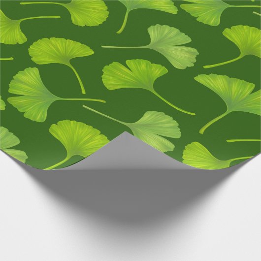 Ginkgo-Muster in dunkelgrün Geschenkpapier (Ecke)