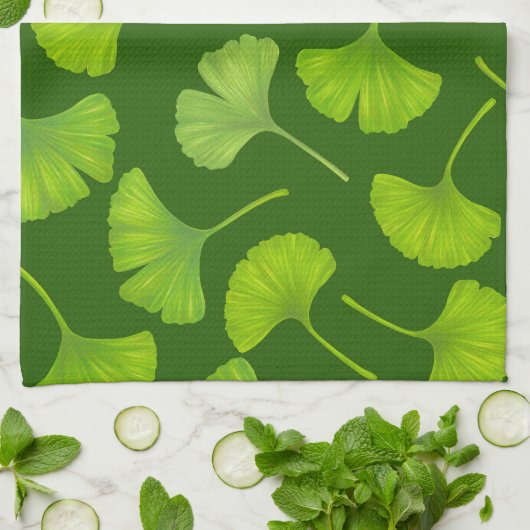 Ginkgo-Muster in dunkelgrün Geschirrtuch (Gefaltet)