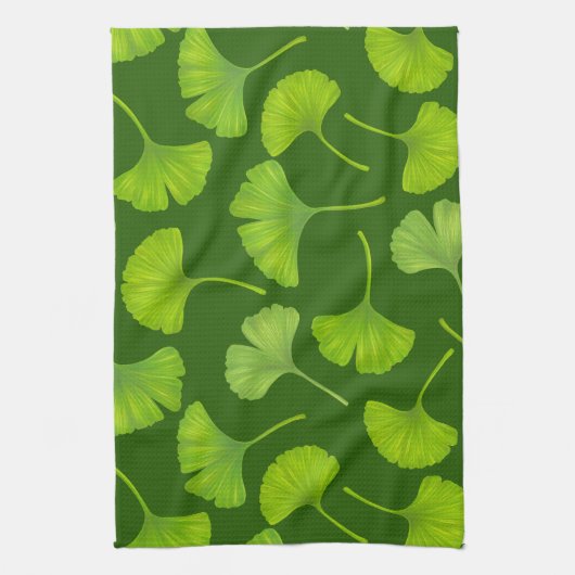 Ginkgo-Muster in dunkelgrün Geschirrtuch (Vertikal)