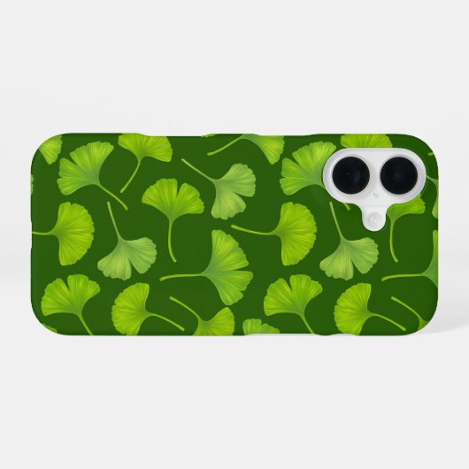 Ginkgo-Muster in dunkelgrün iPhone 16 Hülle (Rückseite (Horizontal))