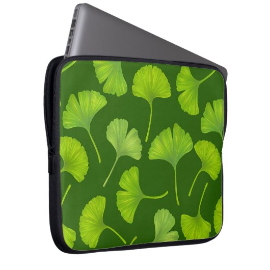 Ginkgo-Muster in dunkelgrün Laptopschutzhülle (Vorne Rechts)