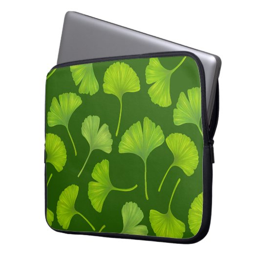 Ginkgo-Muster in dunkelgrün Laptopschutzhülle (Vorderseite Links)