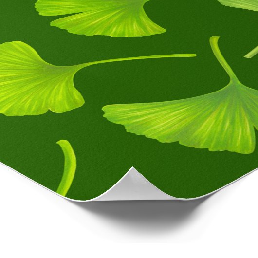 Ginkgo-Muster in dunkelgrün Poster (Ecke)