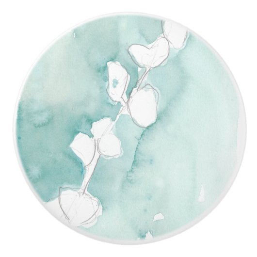 Ginkgo on Dusty Aquamarin - White Keramikknauf (Vorderseite)