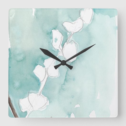 Ginkgo on Dusty Teal - White Quadratische Wanduhr (Vorderseite)