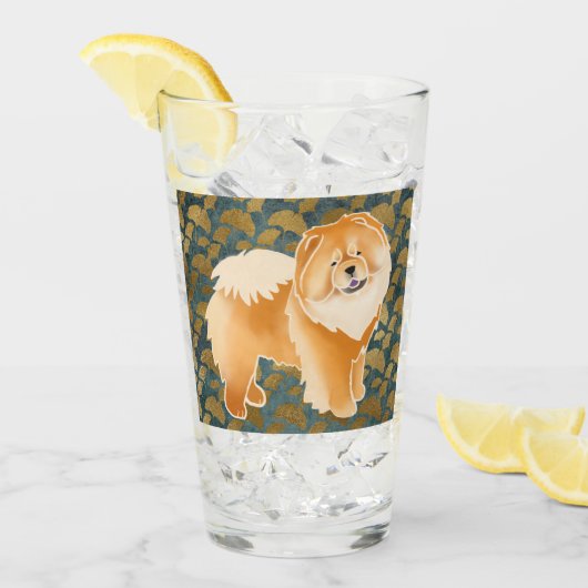 GINKGO Red Chow 16 oz Glasdesign vorne & hinten Glas (Vorderseite Ice)