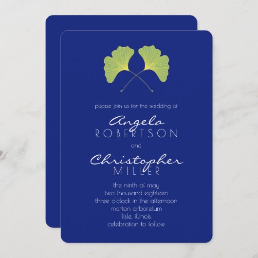 Ginkgo Spring Green Blätter Wedding Einladung (Vorne/Hinten)