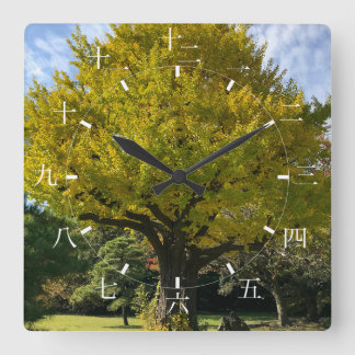 Ginkgo Tree of Golden Yellow Quadratische Wanduhr