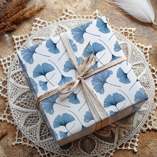 Ginkgo Tropical leaf blue und white pattern Geschenkpapier