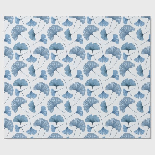 Ginkgo Tropical leaf blue und white pattern Geschenkpapier (Flach)