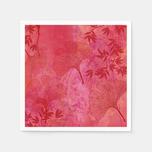 Ginkgo- und Bambusblätter - Rote Farben Fall Serviette (Vorderseite)
