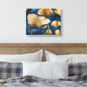 Ginkgo verlasse goldblau leinwanddruck (Insitu (Schlafzimmer))