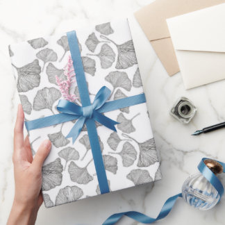 Ginkgo verlasse Wrapping Paper. Schwarz und Weiß Geschenkpapier