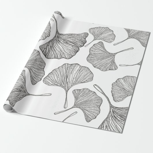 Ginkgo verlasse Wrapping Paper. Schwarz und Weiß Geschenkpapier (Ungerollt)