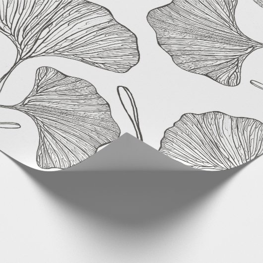 Ginkgo verlasse Wrapping Paper. Schwarz und Weiß Geschenkpapier (Ecke)