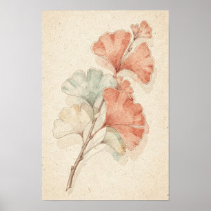 Ginkgo-Zweig Botanischer Druck Fächerblattstudie Poster