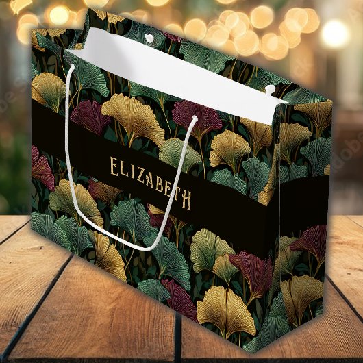 Ginkgoblatt-Muster-Monogramm-Name-Geschenktasche Große Geschenktüte