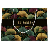 Ginkgoblatt-Muster-Monogramm-Name-Geschenktasche Große Geschenktüte (Vorderseite)