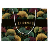 Ginkgoblatt-Muster-Monogramm-Name-Geschenktasche Große Geschenktüte (Rückseite)