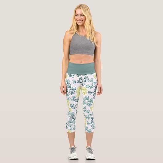 Ginkoblätter Capri Leggings (Vorderseite)