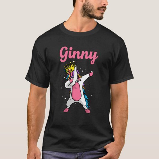 Ginny Name Personalized Birthday Dabbing Unicorn Q T-Shirt (Vorderseite)