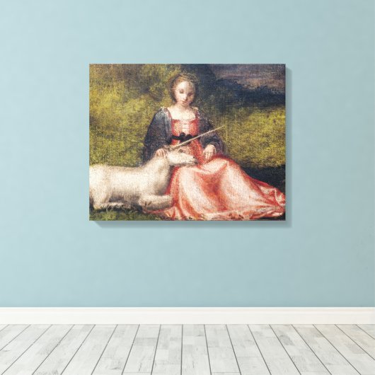 Giorgione's Woman with Unicorn (1510) Canvas Leinwanddruck (Insitu (Holzboden))