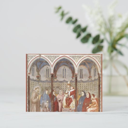 Giotto: St. Francis predigt dem Papst eine Predigt Postkarte (Stehend Vorderseite)